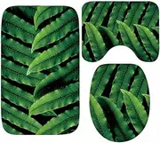 APTPKGDFDK 3pcs/Set Green Leaf Printed Toilet Seat Cover Christmas Decorations Combination Bathroom Accessorie Toilet Seat Cover Rug 2SIZES Toilet seat(Small 5)