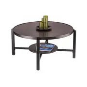 Lirash 2-Tier Round Black Coffee Table with Copper Textured Top