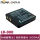 【ROWA 樂華】FOR KODAK LB-080 LB080 S005 相機 鋰電池 PIXPRO SP1 SP360