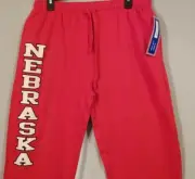 Nebraska Straight Leg Open Bottom Sweatpants, Red with White Lettering, Pick Siz