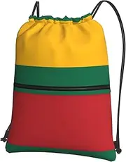 EdWal Flag Of Lithuania Print Drawstring Backpack Gym Bags Sports Bags With Zipper Pocket For Travel Swimming Beach, Black, One Size