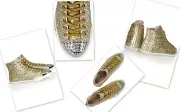 MIU MIU AMAZING GOLD GLITTER HIGH TOP METAL CAP TOE SNEAKERS EU 40 I LOVE SHOES