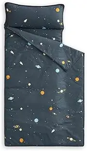 Wake In Cloud - Toddler Nap Mat with Pillow and Blanket, 100% Cotton Fabric, for Kids Boys Girls in Daycare Kindergarten Preschool