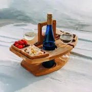 Portable wooden picnic table, transport handle, open-air folding table, perfect wine glass holder, folding coffee table, snack climbing