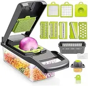 Vegetable Chopper Multifunctional Onion&Carrot Dicer，Potato Slicer Cutter，Pumpkin&Carrot Shreds with Sharp Blades，Egg White Separator and Drainage Basket (Grey Anti-Slip)