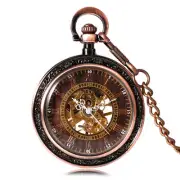 No Cover Mechanical Pocket Watch Roman Numerals Skeleton Dial Hand Wind Watches