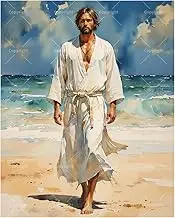 TAOPAOLAB Spiritual Paint by Numbers Kit for Adults - DIY Man in White Robe Walking by Sea Painting on Canvas 16x20 Inches, Acrylic Paint Set, Suitable for Beginners, Wall Art for Decoration or Gifts