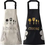 2 Pack Kitchen Apron with Pocket for Women Men Chef,Unisex Chef Apron Waterproof,Hand-wiping,Bib Aprons for Cooking Painting Housework