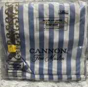 Vintage Cannon Blue White Striped Double Fitted Bottom Sheet NOS New