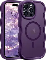 ELEPIK Stronger Magnetic for iPhone 15 Pro Case, [Non-Slip Grip] [Upgrade Strong Magnetic] Slim Protective Matte Silicone with Curly Wave Edges, Translucent Back, Purple