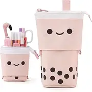 ANGOOBABY Standing Pencil Case Cute Telescopic Pen Holder Kawaii Stationery Pouch Makeup Cosmetics Bag for School Students Office Women Teens Girls Boys (Pink)
