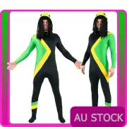 Mens Jamaican Rasta Hero Costume Bobsleigh Bobsled Team Jumpsuit Running Suit