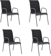 Stackable Garden Chairs 4 pcs Steel Textilene Black Outdoor Furniture Patio Set