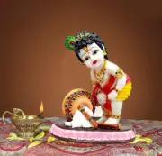 Baby Krishna Resin Idol Sculpture Polyresin Lord Krishna Idol Yellow Hand Carved