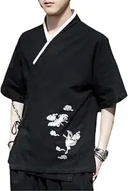 [Aoleaky] Street Japanese Kimono Shirt Chinese Men's Retro Embroidered Cheongsam Asian Clothing Tang Suit Hanfu Men's Kung Fu Top