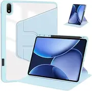 Case for OnePlus Pad 2 Pro 13.2 inch 2025 Tablet Leather Case with Auto Wake/Sleep, 360° Rotating Stand Cover Acrylic Clear Back Cover Built-in Pencil Holder (Blue)