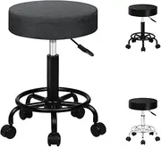 ALFORDSON Salon Stool Kori Round Swivel Drafting Rolling Stools with 51.5-68.5cm Height Adjustment Fabric Spa Stool with Footrest Wheels Backless Barber Chair Hair Dress SPA Massage (Fabric Dark Grey)