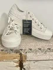 Rare Converse All Star Chuck Taylor Lift Platform LACE Low Top ALL WHITE 8