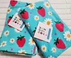 Kids Beach Towels Blue with Daisies and Strawberries 28" x 58" Set of 2 NWT