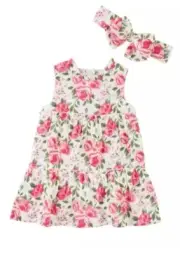 Mud Pie Toddler Girls Fresh Picked Pink Rose Floral Dress Headband NWT Size 5T