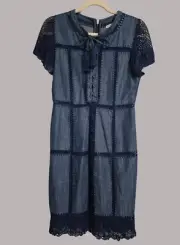 Alice + Olivia Tona Patchwork Chambray Lace up Dress Sz 4 NWT