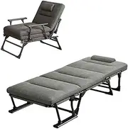 2 in 1 Folding Bed Lounge Chair with Mattress and Headrest 6 Position Adjustable Camping Sleeping Cot Outdoor Patio Portable Chaise for Home Office Nap Beach