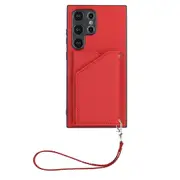 For Samsung Galaxy S24 Ultra Case Card Holder Leather Cover with Hand Strap