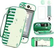 PAWDIARY Cute Frog Carrying Case for Nintendo Switch, Green 7 in 1 Switch Accessories Bundles Set with Travel Carry Case, TPU Protective Cover Shell, Screen Protector, Shoulder Strap & Thumb Grip Caps