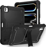 ROUMAYMAY for iPad Pro 11-Inch M4 (2024), iPad M4 11 Case with Kickstand iPad Pro 11 Case, Heavy Duty Rubber Hard Back Pencil Holder for iPad Pro 11" M4 5th Gen 2024(Model: A2836 /A2837 /A3006) -Black