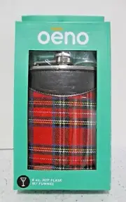 oeno TARTAN Hip Stainless Steel Flask with Funnel - 8 oz. - NIB