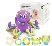 Octopus Floating Crab Bath Toy 5 Hoopla Rings Interactive Water Play Children Fun Splash Time Engaging Activity Purple