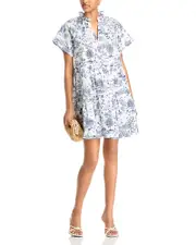 Aqua Toile Short Sleeve Mini Dress - Exclusive