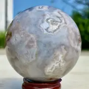 389G Natural Sakura Flower Agate QUARTZ Sphere Crystal Ball Healing