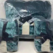 West Elm Lush Velvet Wave FULL / QUEEN Quilt 2 Std Shams Botanical Garden Green