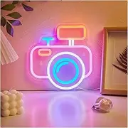 Sign Lamp Cute Camera Neon Sign LED Light USB Powered for Wall Art Decor for Game Room Bedroom Livingroom Party 23.2cm×22.7cm