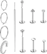 [Lantine] Threadless Flat Back Stud Earrings Nose Septum Rings for Women Surgical Stainless Steel Nose Stud Daith Cartilage Tragus Conch Piercing Jewelry Set Cute Hinged Clicker Hoop Earrings 20g 18g