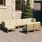 Patio Furniture Sets 9 Piece Garden Lounge Set&Cushions Honey Brown Solid Pinewood