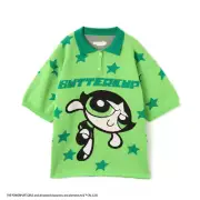 The Powerpuff Girls X atmos pink Jacquard Knit Polo Shirt GREEN Japan New