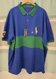 Polo Ralph Lauren Men's 2XB Mesh Big Yellow Pony Blue Green #3 Polo Shirt NWT