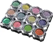 Chrome Nail Powder, 1 Set 12 Colors Glitter Chrome Powder for Super Shining Chrome/Mirror Effect Nail Design Kit