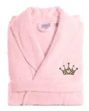 Linum Home Textiles Turkish Cotton Terry Bath Robe Embroidered With Cheetah Crown Design