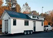 Modern Luxury Tiny Home on Wheels, 40 Ft Mobile Container House, Triple Axle Trailer, White Exterior
