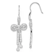 Sterling Silver Cz Bow French Wire Earrings
