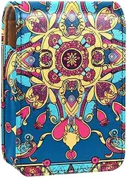 Travel Lipstick Organizer Case,Lipstick Case Portable Makeup Bag with Mirror,Ethnic Style Mandala Flower