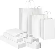 Toovip 90 Pack White Kraft Paper Bags with Handles Bulk, 3 Assorted Sizes Gift Wrap Bags for Favors Grocery Retail Party Birthday Shopping Business Goody Craft Merchandise Take Out Sacks