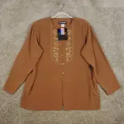 NWT VTG Sg Sport 2pc XL Womens Brown Polyester Button Up Blouse Top Skirt USA