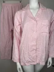 Vintage Pajama Set Carole Pink white pants top cotton NWT Small Gingham