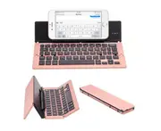 Bluetooth Folding Keyboard 3 System Universal Mobile Phone Tablet Aluminum Folding Wireless Keyboard-Pink