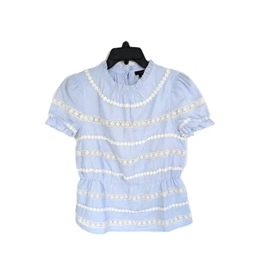 J Crew Daisy Chain Peplum Top New XS Women Short Sleeve Blouse Blue Cotton