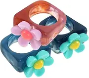 [MOBUTOFU] 3pcs Resin Ring Comfortable Rings Stackable Rings Flat Beads for Bracelets Retro Chunky Rings Garland Decorations Flowers Finger Jewelry Decor Mens Fidget Ring